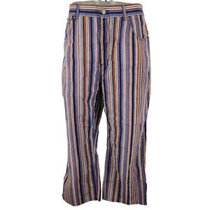 bill blass Striped Ankle-Length Cropped Pants in Navy, Brown & Cream